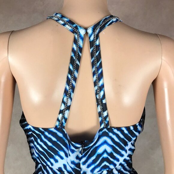 CALVIN KLEIN Women's Blue Printed Chain Trim Racerback A-Line Dress NWT 0P - Picture 9 of 13